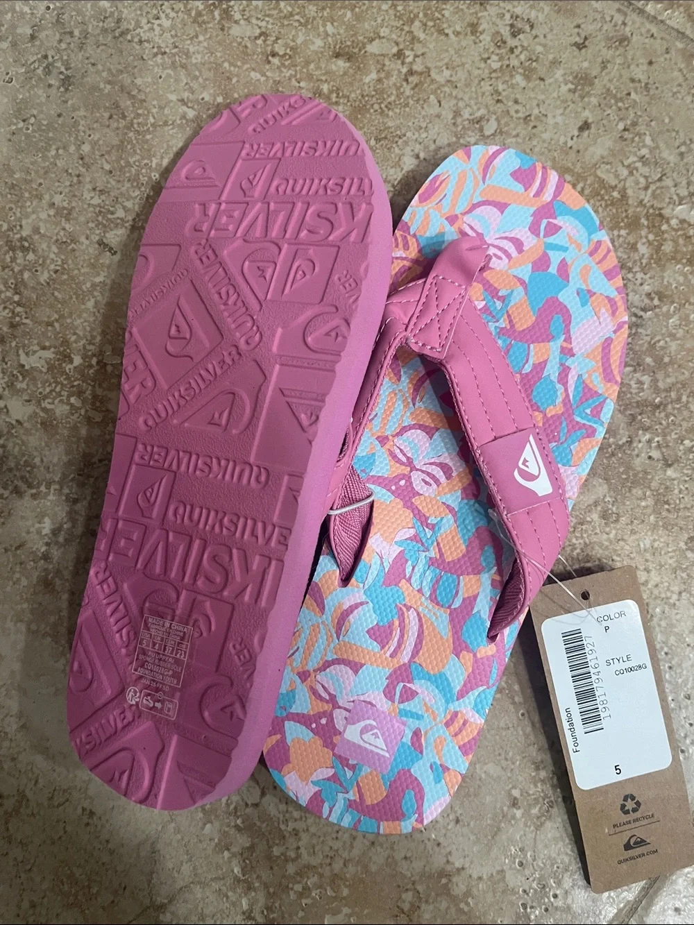 Roxy Quiksilver Kids Pink Flip Flops NWT